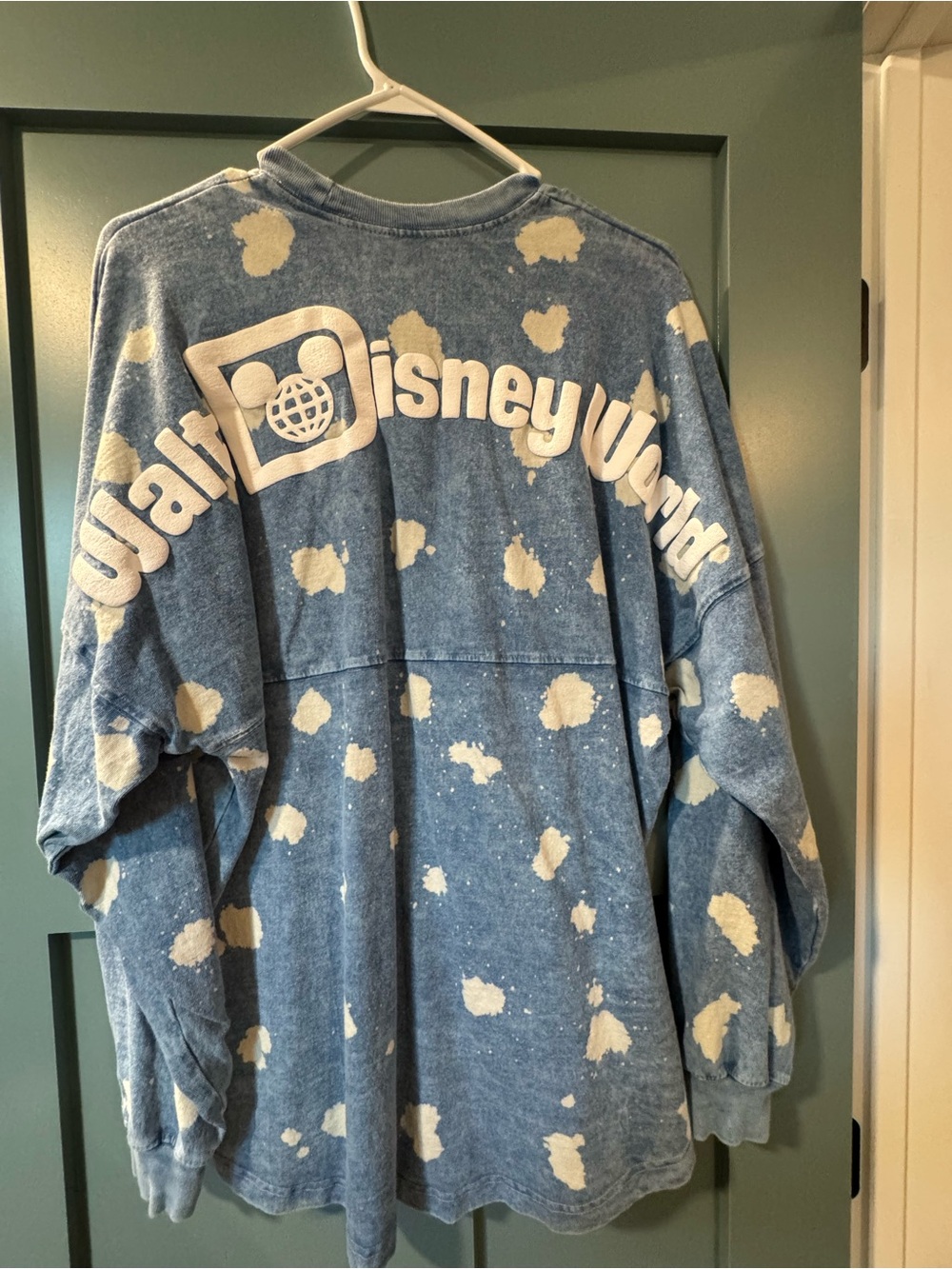 NWOT Disney Spirit Jersey, bleach denim print
